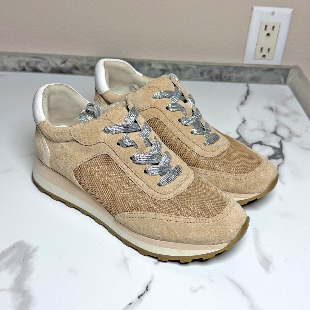 Veronica Beard Hartley Beige Suede Leather Sneakers Size 7.5